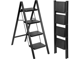 Skladacie kovové schodíky EASYSTEP čierne - 4stupňové