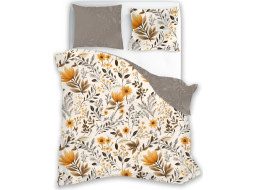 Bavlnené obliečky GUSTO Oranžové kvety - krémové/mokka - 140x200 cm