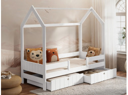 Detská domčeková posteľ z masívu borovice NAOMI so šuplíkmi - 200x90 cm - biela