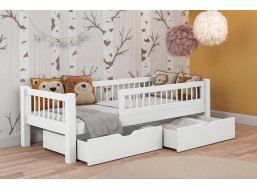 Detská posteľ z masívu borovice ADEL so šuplíkmi - 200x90 cm - biela