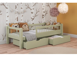 Detská posteľ z masívu borovice ADEL so šuplíkmi - 200x90 cm - olivovo zelená