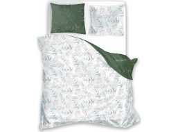 Saténové obliečky MILAGRO VERDE Zimné vetvičky - biele / zelené - 140x200 cm