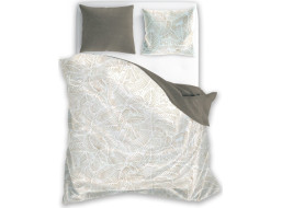 Saténové obliečky MILAGRO VERDE Béžové listy - biele / hnedé - 140x200 cm