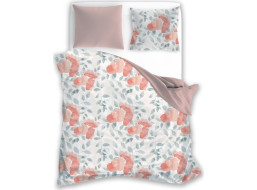 Saténové obliečky MILAGRO VERDE Ružové kvety - biele / ružové - 160x200 cm