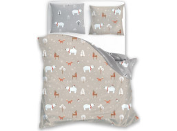 Bavlnené obliečky SCANDIC Zvieratká v lese - béžové / šedé - 160x200 cm