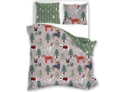 Posteľné obliečky z mikrovlákna HOLLY JOLLY Psíkovia v lese - hnedé / zelené - 160x200 cm