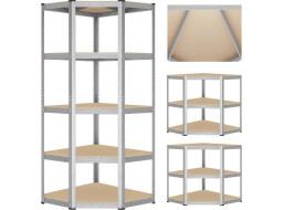 Rohový policový regál - 5 políc - 180x70x40 cm - strieborný