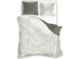 Saténové obliečky MILAGRO VERDE Béžové listy - biele / hnedé - 220x200 cm