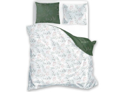 Saténové obliečky MILAGRO VERDE Zimné vetvičky - biele / zelené - 220x200 cm