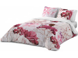 Posteľné obliečky z bavlneného saténu INTENSE FLOWER - ružové / biele - 160x200 cm