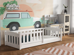 Detská Montessori posteľ z masívu borovice BEN - 200x90 cm - BIELA