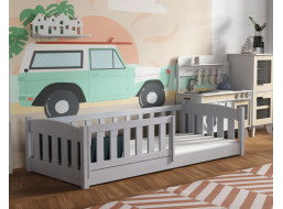 Detská Montessori posteľ z masívu borovice BEN - 200x90 cm - ŠEDÁ