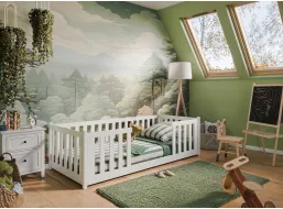 Detská Montessori posteľ z masívu borovice FERDA - 200x90 cm - BIELA
