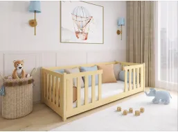 Detská Montessori posteľ z masívu borovice FERDA - 200x90 cm - PRÍRODNÁ BOROVICA