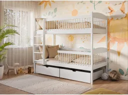 Detská poschodová posteľ z masívu so šuplíkmi ILONA - 200x90 cm - BIELA
