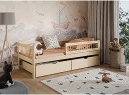 Detská posteľ z masívu EDI so šuplíkmi - 200x90 cm - PRÍRODNÁ BOROVICA