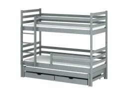 Detská poschodová posteľ z masívu borovice LUKÁŠ s prístelkou a šuplíkmi - 200x90 cm - ŠEDÁ