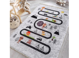 Detský kusový koberec HONOR New - Putovanie za zvieratkami - šedý