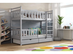 Detská poschodová posteľ z masívu borovice KAREL so šuplíkmi - 200x90 cm - ŠEDÁ