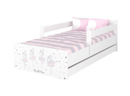 Detská posteľ MAX 160x80 cm RUŽOVÁ BALETKA - biela, so šuplíkom, 1x dlhá + 1x krátka zábrana