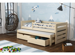 Detská posteľ z masívu borovice JOLANA s prístelkou a šuplíky - 200x90 cm
