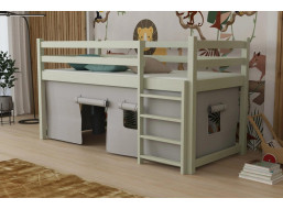 Detská vyvýšená posteľ z masívu borovice PORTO - 200x90 cm - OLIVOVO ZELENÁ