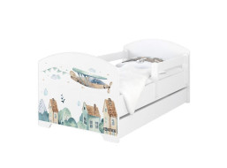 Detská posteľ OSKAR - 180x80 cm - DO NEBES - so šuplíkom, 1x dlhá + 1x krátka zábrana