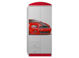 Šatníková skriňa ČERVENÝ ŠPORTIAK - TYP E, červená / biela