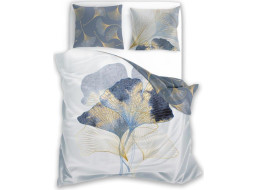 Saténové obliečky NOBILE Ginkgo - biele / šedé - 140x200 cm