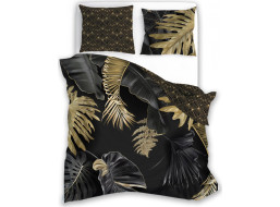 Saténové obliečky NOBILE Palm leaves - čierne / zlaté - 220x200 cm