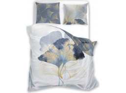 Saténové obliečky NOBILE Ginkgo - biele / šedé - 220x200 cm