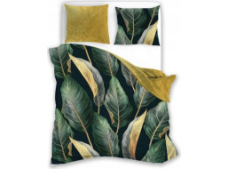 Saténové obliečky NOBILE Leaves - zelené / žlté - 220x200 cm