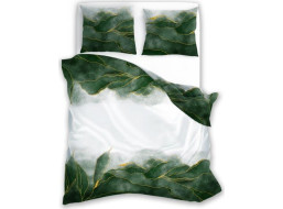 Saténové obliečky NOBILE Listy - biele / zelené - 140x200 cm