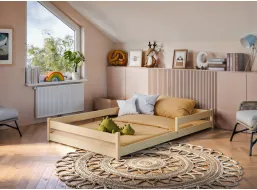 Detská Montessori posteľ z masívu borovice ALICE - 200x120 cm - PRÍRODNÁ