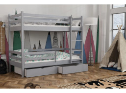 Detská poschodová posteľ z masívu borovice LEGEND PLUS so šuplíkmi - 200x90 cm - ŠEDÁ