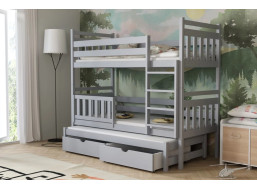 Detská poschodová posteľ z masívu borovice PETR s prístelkou a šuplíky - 200x90 cm - ŠEDÁ