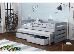 Detská posteľ z masívu borovice JOLANA s prístelkou a šuplíky - 200x90 cm - ŠEDÁ