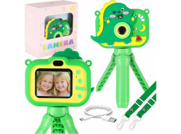Detský digitálny fotoaparát na statíve Dinosaurus - zelený