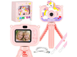 Detský digitálny fotoaparát na statíve Jednorožec - ružový