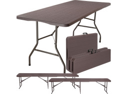 Set cateringového nábytku WOODLAND - stôl 180 cm + 2 lavice - hnedý