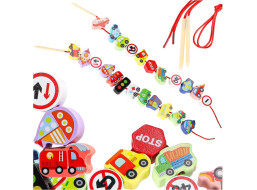 Drevené korálky na navliekanie - Dopravné prostriedky a značky