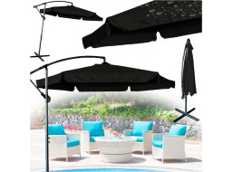 Skladací záhradný slnečník LUARO s predlžovacím ramenom - 290 cm - čierny