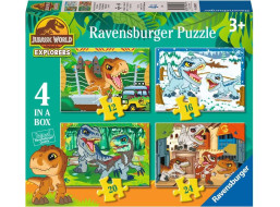 RAVENSBURGER Puzzle Jurský svet: Objavitelia 4v1 (12,16,20,24 dielikov)