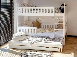 Detská poschodová posteľ z masívu KRISTIÁN s prístelkou a šuplíky - 200x90 cm - BIELA