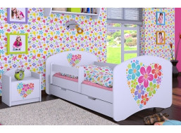 Detská posteľ so zásuvkou 180x90cm KVETINKY V SRDIEČKU