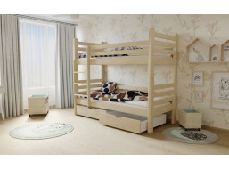 Detská poschodová posteľ z MASÍVU 200x80cm so zásuvkami - M07 bezfarebný lak