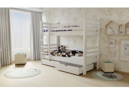 Detská poschodová posteľ z MASÍVU 200x90cm so zásuvkami - M07 biela