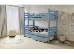 Detská poschodová posteľ z MASÍVU 200x90cm so zásuvkami - M07 modrá