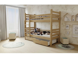 Detská poschodová posteľ z MASÍVU 180x80cm so zásuvkami - M07 jelša
