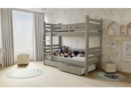 Detská poschodová posteľ z MASÍVU 180x80cm so zásuvkami - M07 šedá